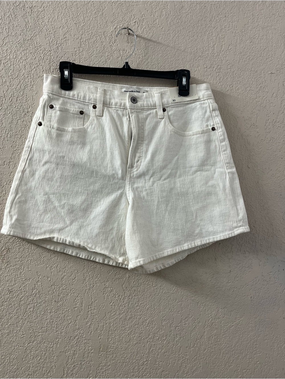 Abercrombie & Fitch White Denim High-Waist Shorts